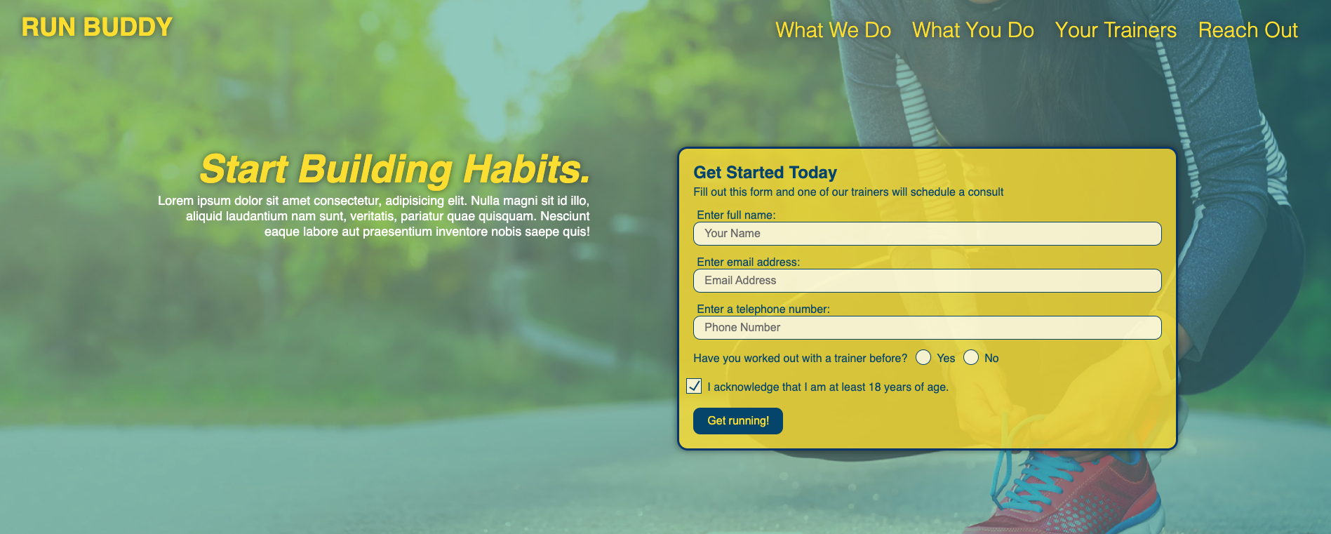 Run Buddy landing page.